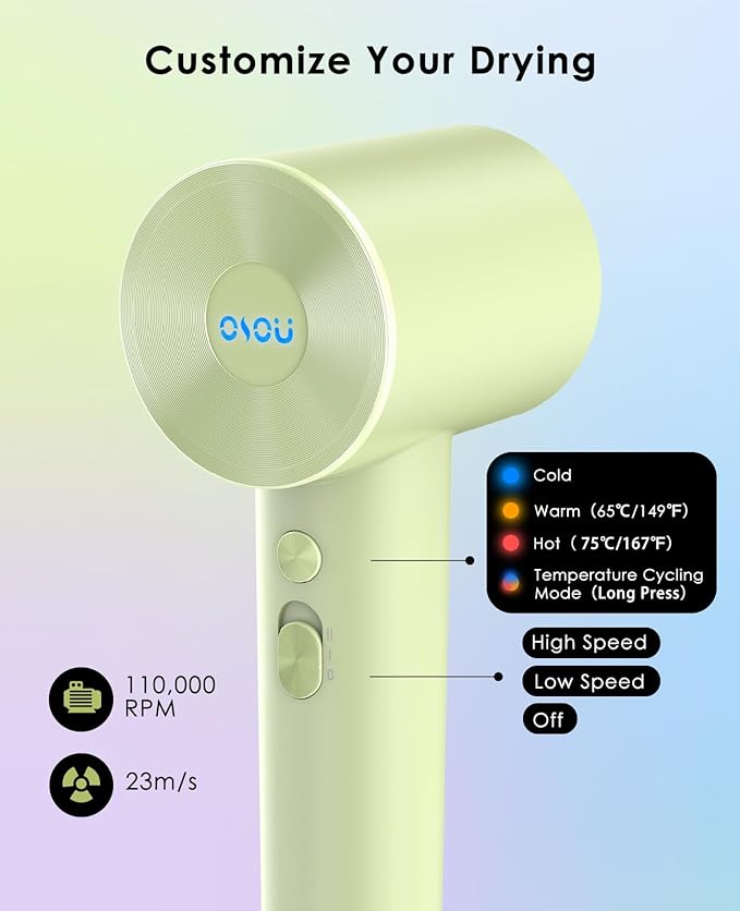 Hair Dryer with Diffuser for Curly Hair, Negative Ionic Hairdryer, High-Speed Blow Dryer with 110, 000 RPM Brushless Motor, Fast Drying Lightweight Travel Hairdryer, Low Noise Quiet Hair Dryers-Velvo Beauty