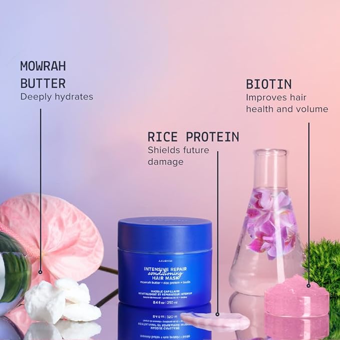 AAVRANI Intensive Repair Conditioning Hair Mask - Mask for Dry, Damaged Hair - with Biotin, Rice Protein, & Mowrah Butter to Repair - Vegan - 8.4 Oz-Velvo Beauty