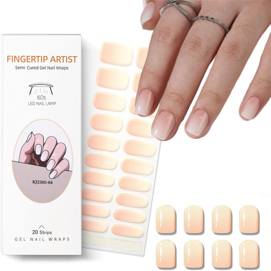 Semi Cured Gel Nail Strips Nude Ombre Gel Nail Strips Glossy Stickers Wraps Need UV/LED Light Salon Quality & Easy to Use for Women 20 Pcs-Velvo Beauty