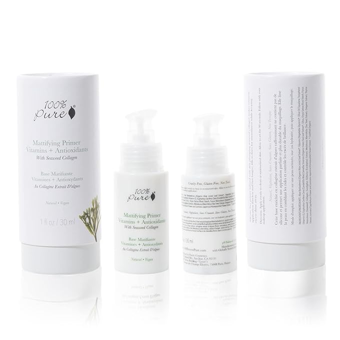 100% PURE Mattifying Face Primer Plumping Makeup Base & Moisturizer with Anti-Aging Seaweed Collagen - Long-Lasting Matte Pore Diminishing Cosmetics Prep, Flawless Smooth Skin Hydration - 1 oz-Velvo Beauty