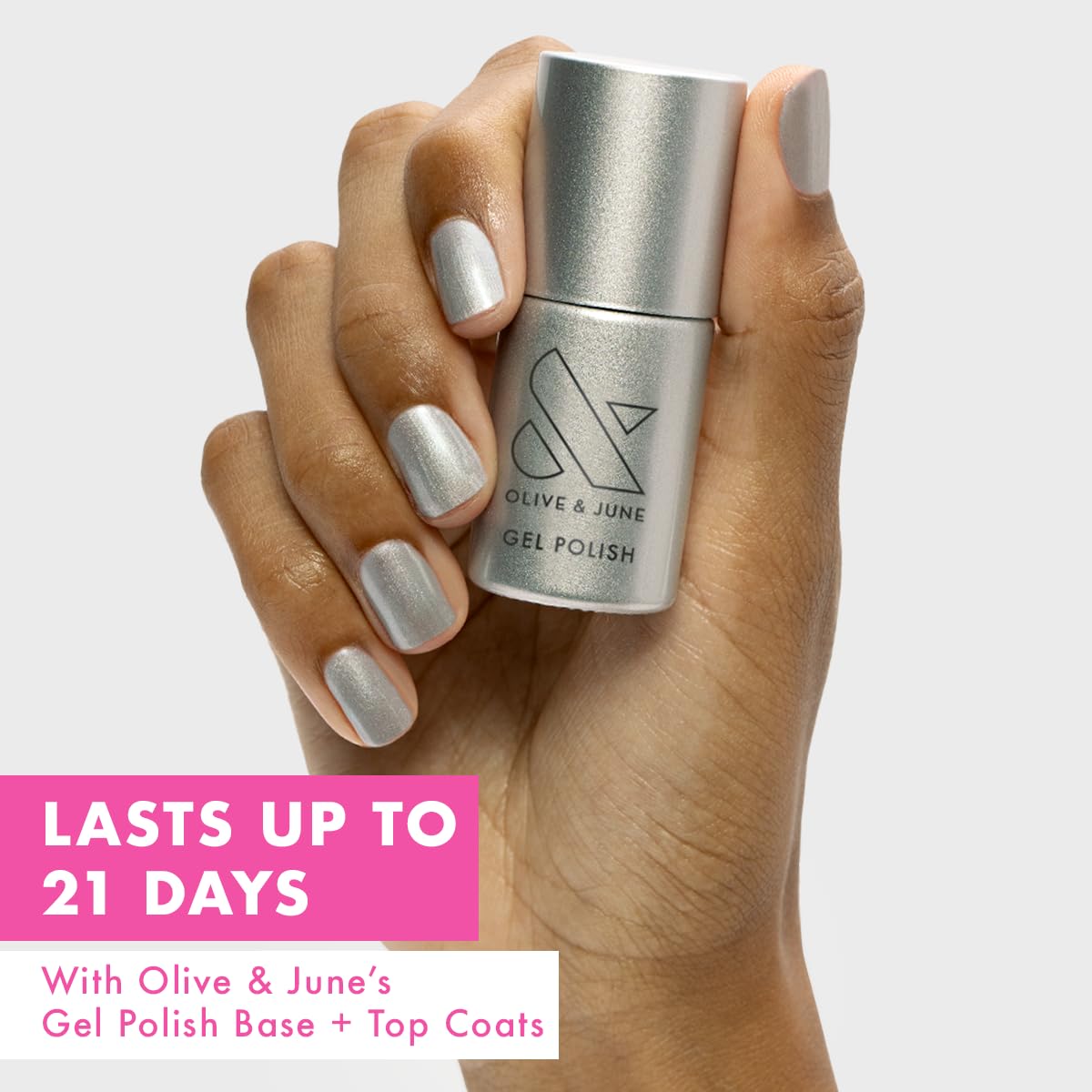 Olive & June Gel Polish | UV LED Nail Lamp Needed | Long Lasting Formula | Up to 21 Days of Wear | Damage-Free Removal | Salon-Quality Manicure at Home| Cosmic Silver | Silver Metallic-Velvo Beauty