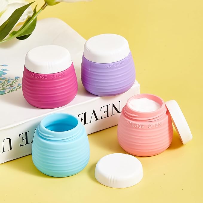 Travel Containers for Toiletries, 1.7oz Travel Size Premium Silicone Cosmetic Cream Jars, TSA Approved Leak-Proof Refillable Accessories W/Toiletry Bag for Cosmetic Face Body Cream(Vibrant)-Velvo Beauty
