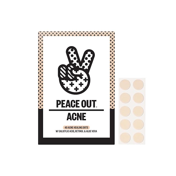 PEACE OUT Acne Healing Dots Helps Clear Blemishes Overnight, Fast Acting Hydrocolloid Pimple Patches for Breakouts with Salicylic Acid, Retinol and Aloe Vera, Award Winning Skincare Solution 40 Count-Velvo Beauty