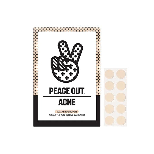 PEACE OUT Acne Healing Dots Helps Clear Blemishes Overnight, Fast Acting Hydrocolloid Pimple Patches for Breakouts with Salicylic Acid, Retinol and Aloe Vera, Award Winning Skincare Solution 40 Count-Velvo Beauty