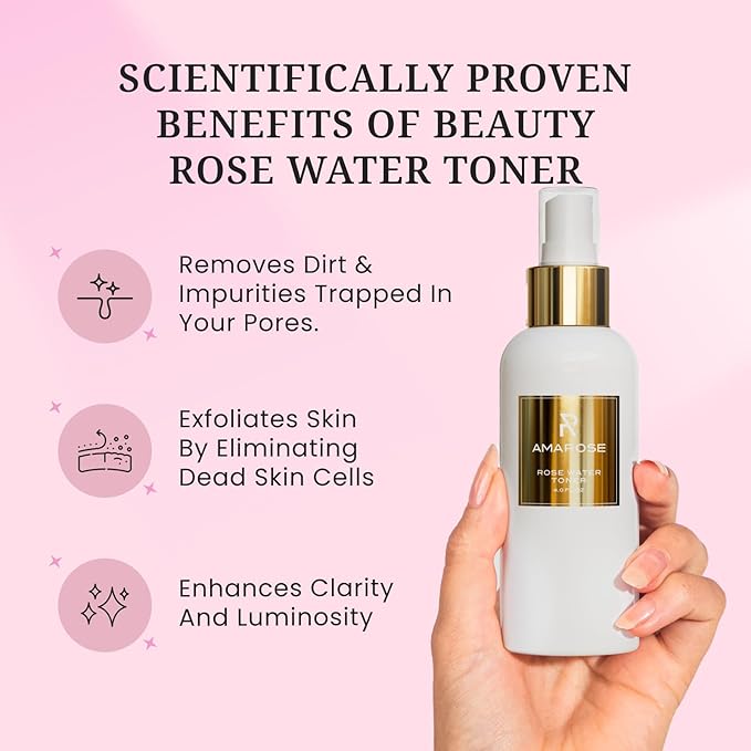 Amarose Rose Water Spray - Revitalizing, Facial Toner - Water for Face - Rose Water Toner - All Skin Types - Hydrating- Rosewater, Spray, Mist with Hyaluronic Acid-Velvo Beauty
