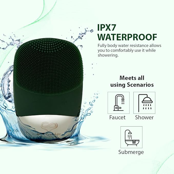 Facial Cleansing Brush | 3-in-1 Electric Face Scrubber | USB Rechargeable Face Cleansing Brush | IPX7 Waterproof | Blackhead Remover | Deep Cleansing & Exfoliating (Green)-Velvo Beauty