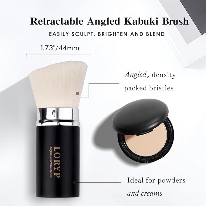 LORYP Retractable Makeup Brush Matte Black Kabuki Foundation Brush for liquid Cream and Powder Makeup 2 Pack Travel Makeup Brush Set-Velvo Beauty