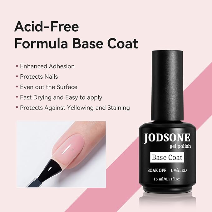 JODSONE 3 Bottles of Top Coat Matte Top Coat Base Coat Set Soak off Salon Use Home DIY Nail Gel-Velvo Beauty