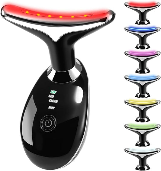 VGY 7-in-1 Face Massager Tool for Skin Care, Multi-Function Electric Red Light Therapy for Face, Wrinkles, Double Chin (Black)-Velvo Beauty