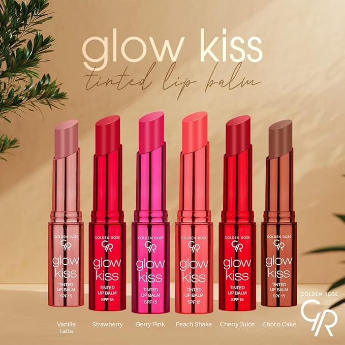 Golden Rose Cosmetics Glow Kiss Tinted Lip Balm with SPF15, Vegan Formula (Peach Shake)-Velvo Beauty