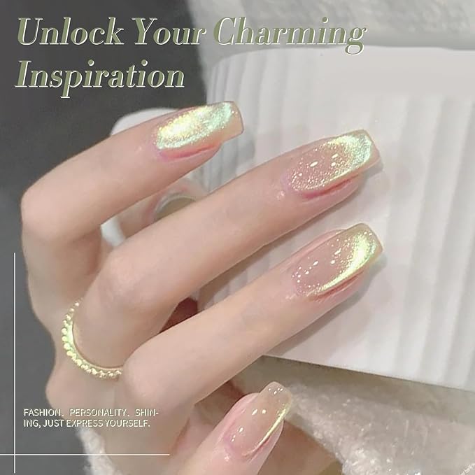 Born Pretty Cat Magnetic Eye Gel Nail Polish Shimmer Glitter Holographic Auroas Magnetic Gel Spring Summer Pink Green Blue Translucent Gel Polish Set Manicure Nail Art DIY at Home-Velvo Beauty