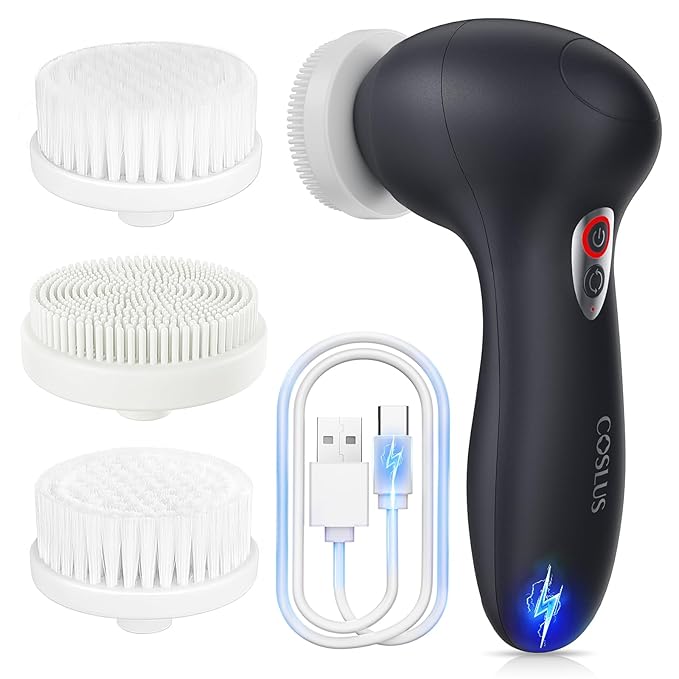 COSLUS Facial Cleansing Brush Face Scrubber: 3 in 1 Bi-Directional Electric Spin Brush for Removing Blackhead, Exfoliating, Massaging - Rechargeable Waterproof, 3 Adjustable Speeds for Men & Women-Velvo Beauty