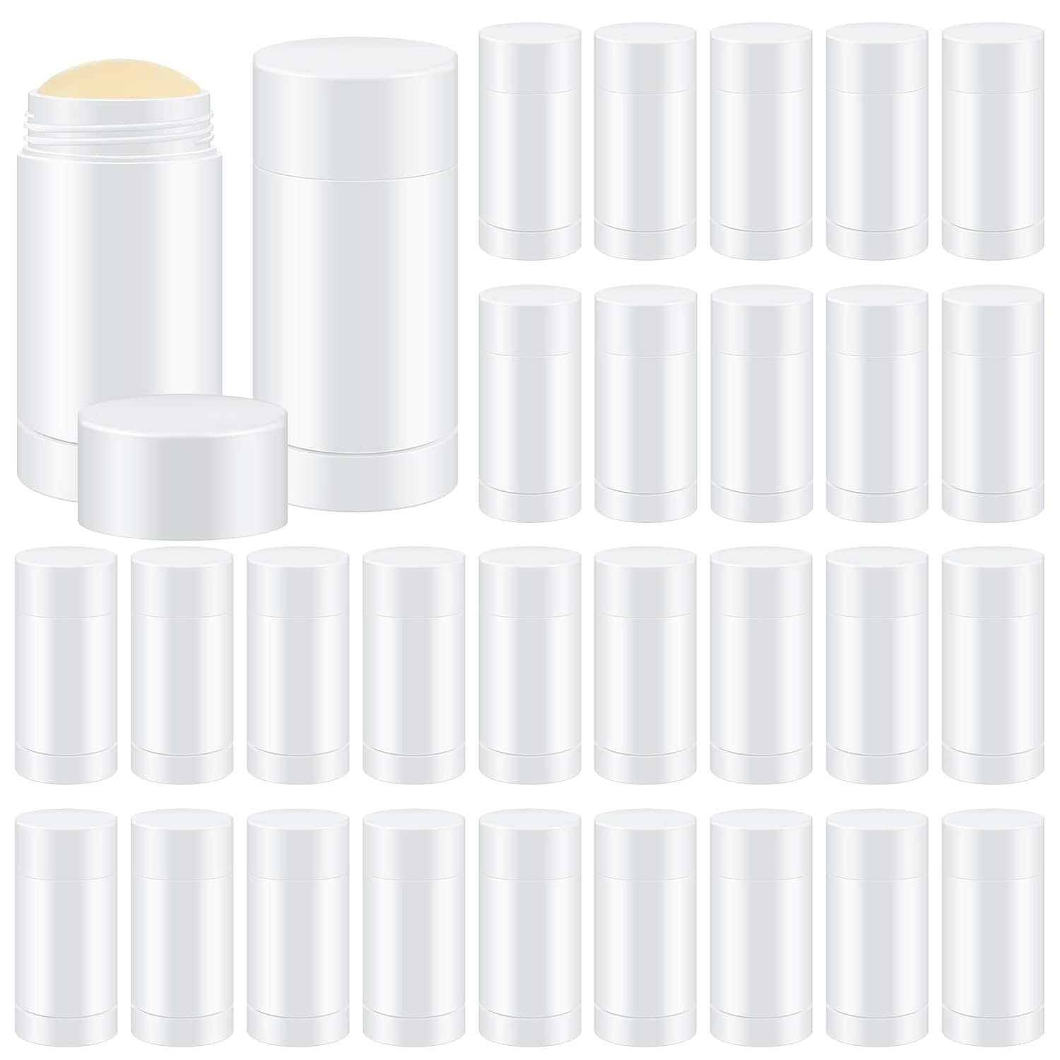30 Pcs Empty Deodorant Containers Twist up Filling Stick Plastic Deodorant Container Refillable Bottles Bottomfill Round Lip Balm Tubes for Homemade DIY Lipstick Crayon(30 ml,White)-Velvo Beauty