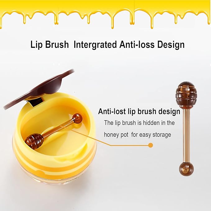 Bee Lip Balm Honey Pot, Strawberry & Honey Moisturizing Propolis Lip Mask, Hydrating & Prevention Dry and Cracked Lip Scrubs Exfoliator, Reduces Lip Lines (2Pcs Pink + 2Pcs Yellow)-Velvo Beauty