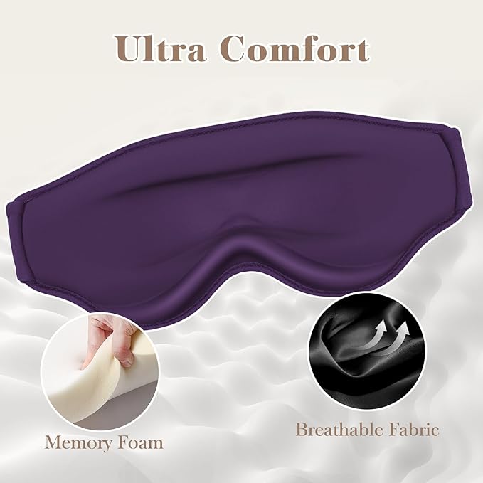 3D Cooling Eye Mask Sleep Mask for Men & Women, 100% Pressure-Free & Light Block-Out Eye Mask for Sleep with Easy Adjustable Strap, Night Eye Cover for Travel, Purple-Velvo Beauty