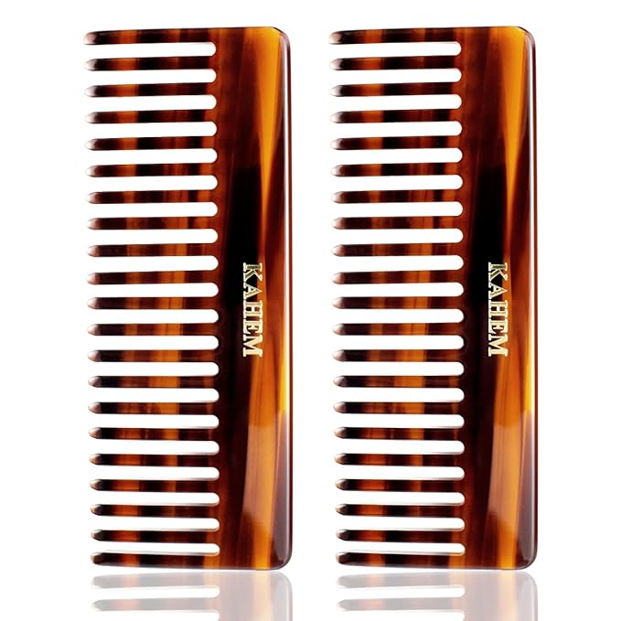 2-Piece Set Handcrafted Acetate Wide Tooth Combs - 6.29" Premium Detangler for Women, Men & Kids, Ideal for Curly, Long & Short Hair - Professional Quality for Wet/Dry Use-Velvo Beauty