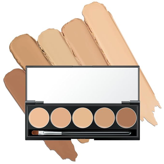 5 In 1 Multi-Use Correcting Concealer Palette,Waterproof Long Lasting Contour Palette,Professional Creamy Concealer Kit for Women,Easy to Create Full Coverage and Natural Finish.#5-Velvo Beauty
