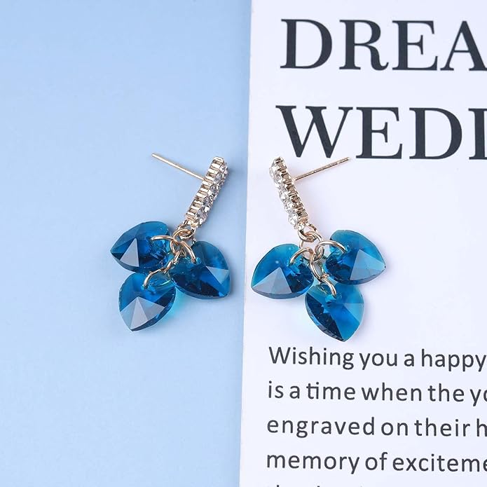 Boho Sapphire Tassel Earrings Blue Crystal Heart Earrings Gold Cz Bar Stud Earrings Blue Cz Heart Drop Earrings Blue Rhinestone Earrings Jewelry for Women-Velvo Beauty