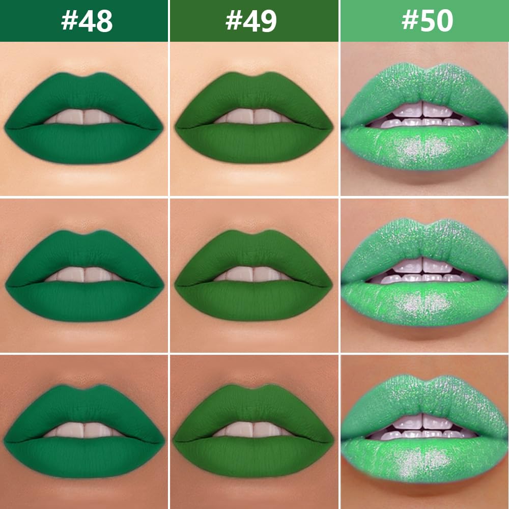 evpct 3Pcs Green Matte Shimmer Lip Liner & Liquid Lipsticks Stain Makeup Set for Women, Green Lip Liner Stain Long Lasting Waterproof Smudge Proof, Cruelty Free Lip Sticks Makeup 24 hours originales-Velvo Beauty
