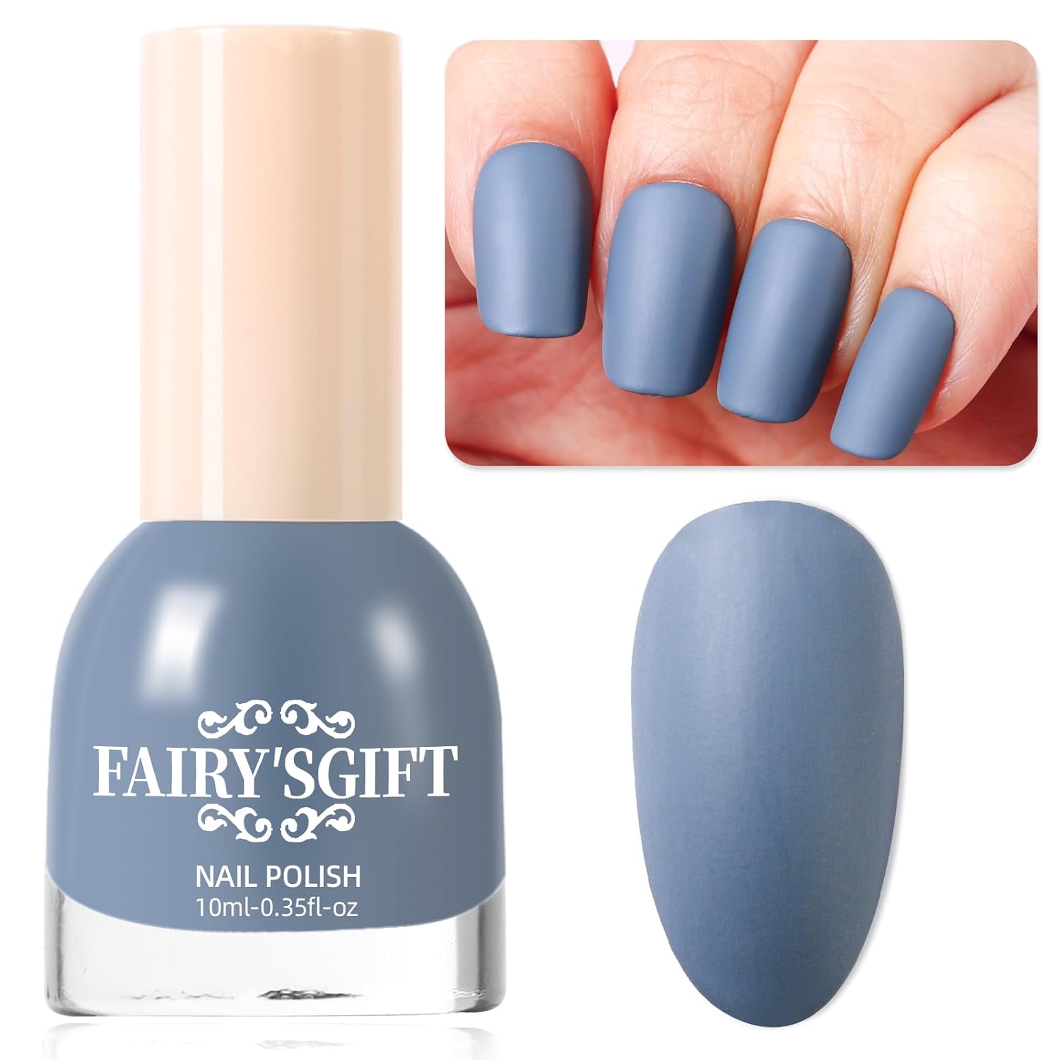 Matte Nail Polish Air Dry Nail Lacquer for Nail Art Varnish, Mist Effect Matte Finish Velvet Nail Polish, 0.35 fl oz (Grey-blue-23, 10 ML)-Velvo Beauty