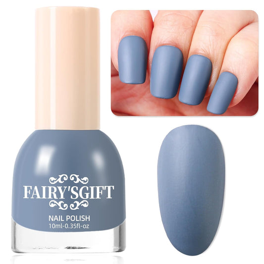 Matte Nail Polish Air Dry Nail Lacquer for Nail Art Varnish, Mist Effect Matte Finish Velvet Nail Polish, 0.35 fl oz (Grey-blue-23, 10 ML)-Velvo Beauty