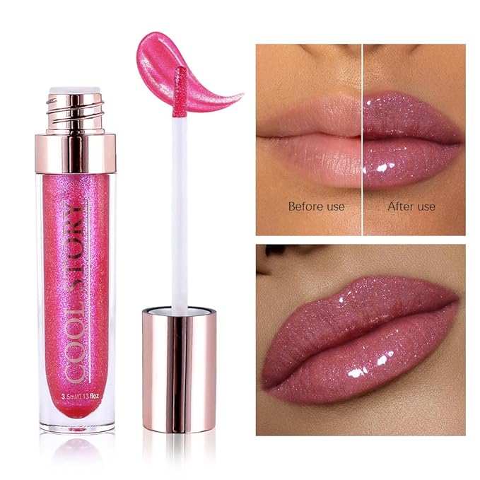 GECOMO Colorful Explosive Pearlescent Lip Gloss 3D Multifunctional Fine Glitter Chameleon Lip Gloss Polarized Diamond Makeup,Magic Big Brush Color Changing Lip Oil(105# BLUISH PURPLE FLASH)-Velvo Beauty