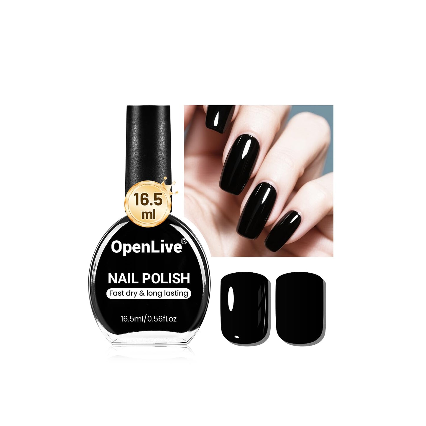16.5ml Black Nail Polish Large Volume Quick Drying Nail Polish, Fast Drying and Long Lasting Color Nail Art DIY Home Manicure Gift for Women-Velvo Beauty