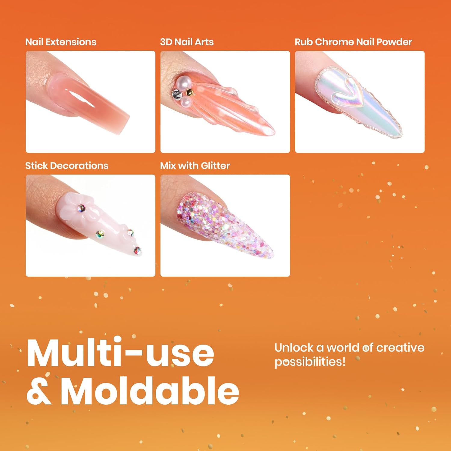 Beetles Solid Builder Nail Gel, 1.06 oz Clear 3D Gel Nail Art Non-Sticky Sculpting Gel, Hard Gel Building Gel with Chrome Nail Powder, Fall Nails Art Sculpture Pen Gift for Women,LED & UV Lamp Needed-Velvo Beauty