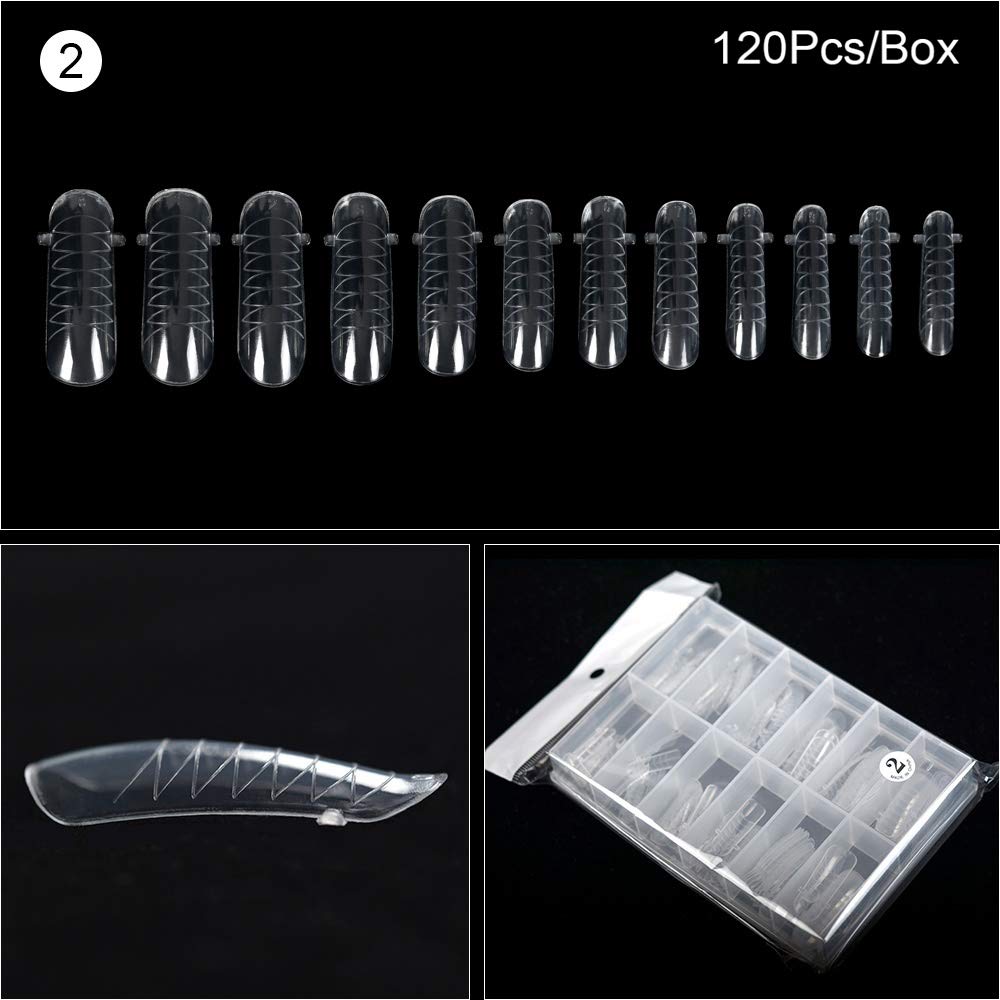 KADS 120PCS Clear Full Cover Dual Nail System Form UV Gel Acrylic Nail Art Mold Artificial Nail Tips with Scale for Extension (MODEL 2)-Velvo Beauty