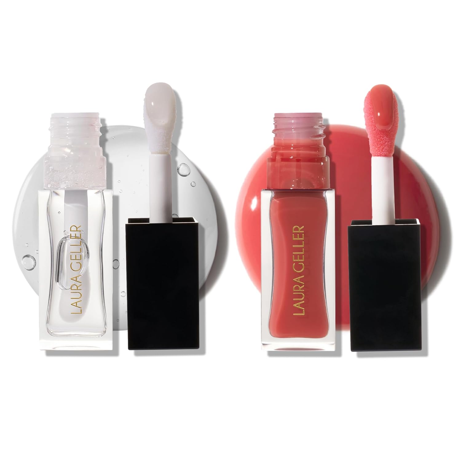 LAURA GELLER NEW YORK Fine Shine Glossy Lip Oil Duo, Rose Garden + Glass Half Full - Clear Pink Lip Gloss with Hydrating Squalane-Velvo Beauty