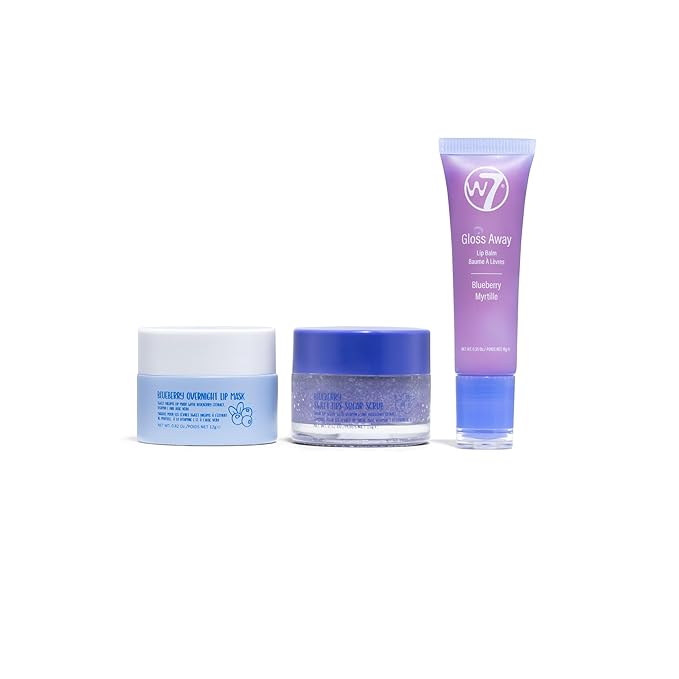 W7 Sweet Dreams Lip Care Trio - 3 Piece Set - Overnight Lip Mask, Lip Balm & Lip Scrub - Blueberry-Velvo Beauty