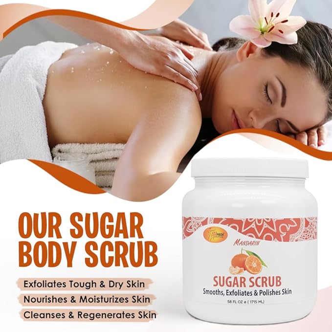 SPA REDI Sugar Scrub - Exfoliating, Moisturizing, Hydrating and Nourishing, Glow, Polish, Smooth and Fresh Skin - Body Exfoliator, Mandarin - 58 Oz-Velvo Beauty