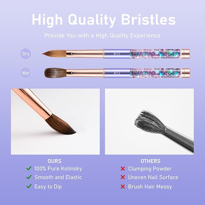 Acrylic Nail Brush Size #14, KEMEISI 100% Pure Kolinsky Nail Art Brushes Sturdy Handle Oval Shaped Acrylic Powder Nail Design Tools for Professional Manicure DIY Home Salon (Purple)-Velvo Beauty