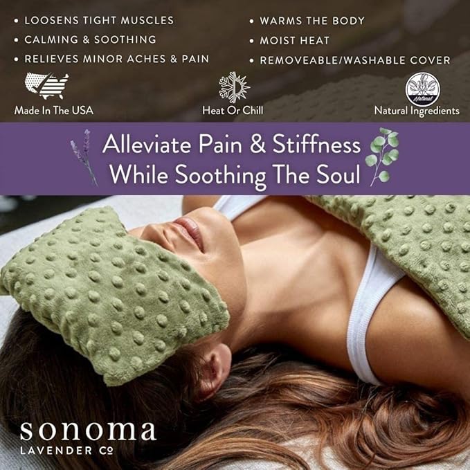 Sonoma Lavender Spa Mask, Heatable/Chillable Aromatherapy Eye Pillow with Eucalyptus and Lavender Infused Flaxseed Insert, Eye Compress for Stress Relief with Removable and Washable Cover (Green Dot)-Velvo Beauty