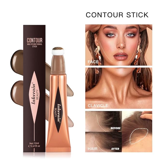 MEICOLY Liquid Contour Beauty Wand,Cream Contour Stick with Cushion Applicator,Liquid Bronzer Stick for Women and Girl,Blendable Long Lasting Smoothly Silky Contour Makeup,Cruelty-free,Medium to Dark-Velvo Beauty