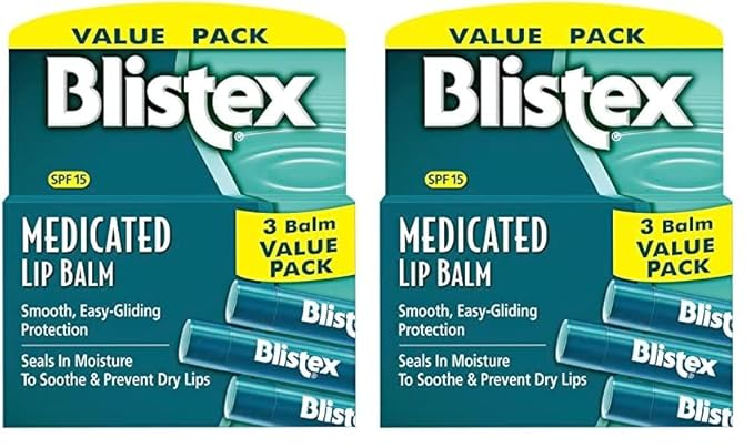 Blistex Medicated Lip Balm, 0.15 Ounce, 3 Count (Pack of 2) Prevent Dryness & Chapping, SPF 15 Sun Protection, Seals in Moisture, Hydrating Lip Balm, Easy Glide Formula for Full Coverage-Velvo Beauty