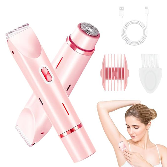 Bikini Trimmer for Women, 2 in 1 Electric Razors for Women, Dermave Bikini Shaver, IPX7 Waterproof & Easy Cleaning, Ceramic Blade, 120 Min Cordless Runtime, Ultra Low Silent (Pink).-Velvo Beauty