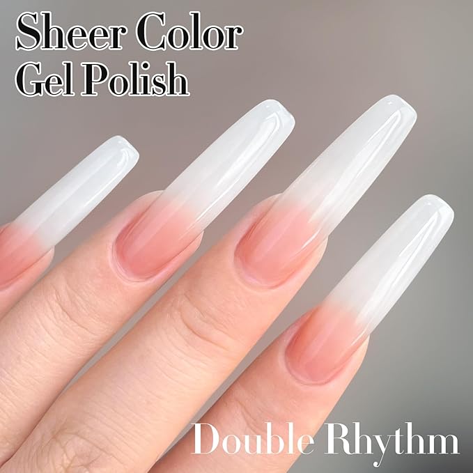 Double Rhythm Translucent Gel Polish Sheer Neutral Natural Light Milky Same Color Same Bottle 15ML Jelly Nail Polish Nail Art DIY at Home (Milky White-A1367)-Velvo Beauty