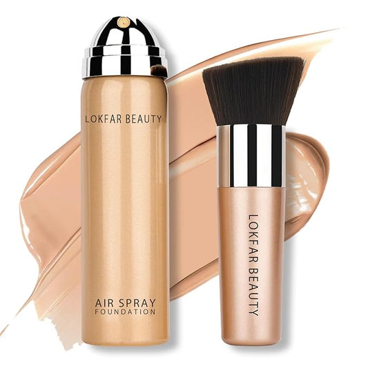 AirBrush Foundation Spray, Silky Mist Foundation Spray Makeup Set with Brush, Full Coverage Foundation for Smooth Radiant Finish, Formula Breathable Lightweight Hydrating | #03 Warm Peach-Velvo Beauty