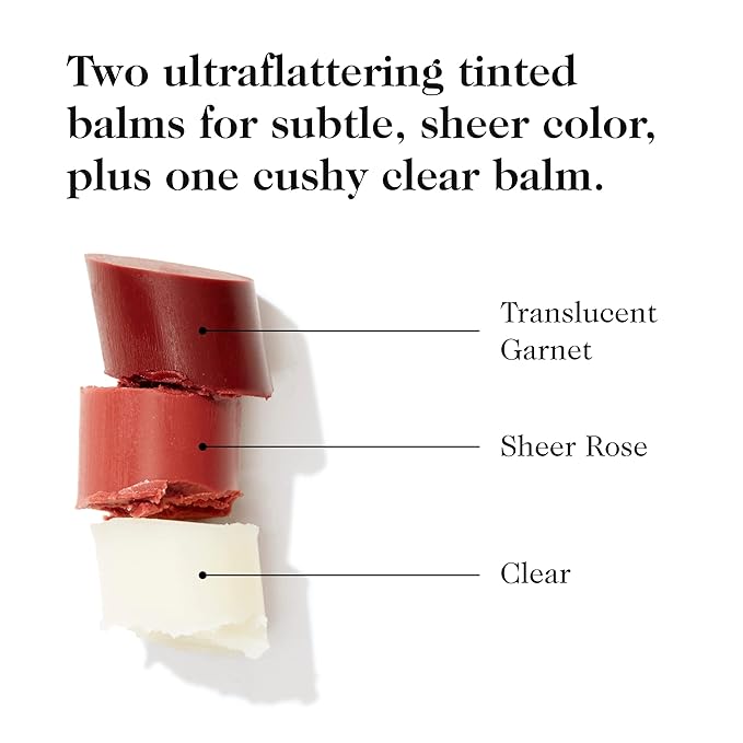 goop Beauty Lip Balm Trio | Moisturizing & Hydrating Lip Balm for Chapped & Dry Lips | Clear, Translucent Garnet, & Sheer Rose | Lip Tint with Nourishing Formula | Petroleum Free | 0.16 oz Each-Velvo Beauty