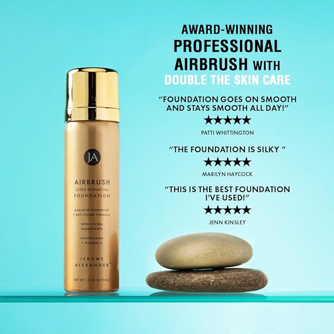 Jerome Alexander Airbrush Foundation Ultra Hydrating, Spray Foundation Makeup with 2x the Active Ingredients, Ultra-Light, Buildable, Full Coverage Formula (Warm Medium)-Velvo Beauty