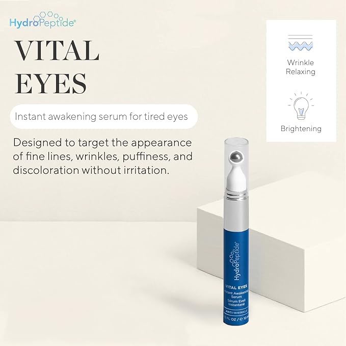 HydroPeptide Vital Eyes, Instant Awakening Serum, Cooling Rollerball, Hydrate and Brighten, 0.3 Ounce-Velvo Beauty