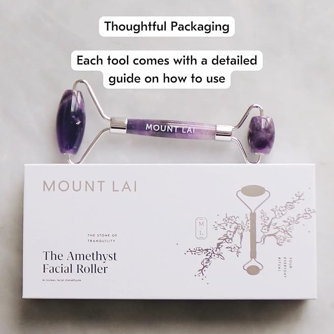 Mount Lai De-Puffing Amethyst Face Roller – The Stone of Tranquility, Facial Massager to Soothe, Calm & De-Puff Sensitive Skin, A Self-Care Ritual for Radiance-Velvo Beauty