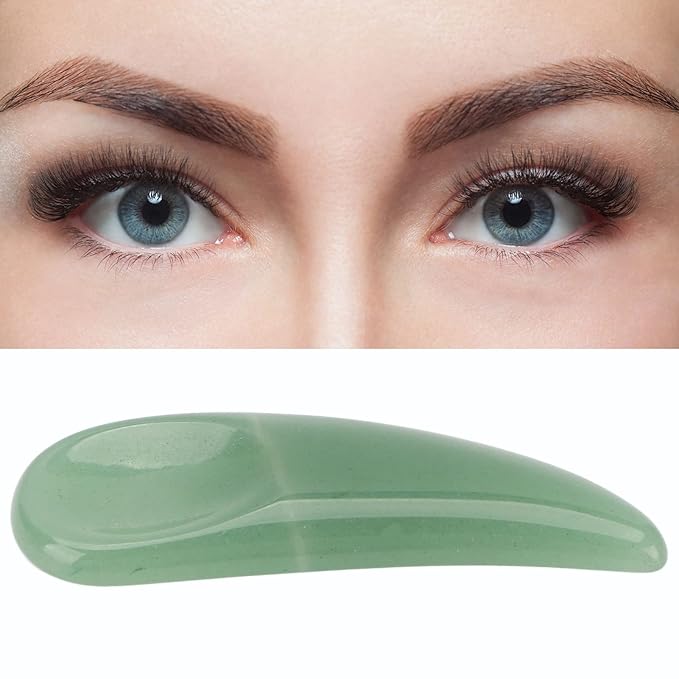 Spatula Scoop, Curved Cosmetic Spatula Scoop Mini Gua Sha Jadestone Curved Makeup Eye Cream Cosmetic Spatula Reduce Puffiness, Bags And Dark Circles Under the Eyes (Green)-Velvo Beauty