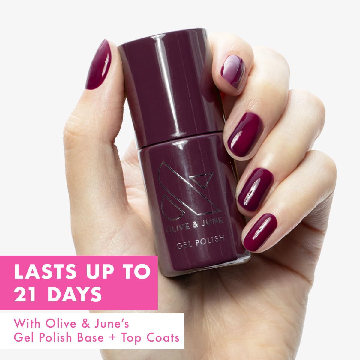 Olive & June Gel Polish | UV LED Nail Lamp Needed | Long Lasting Formula | Up to 21 Days of Wear | Damage-Free Removal | Salon-Quality Manicure, Pedicure at Home | Plaza | Mulberry Purple-Velvo Beauty