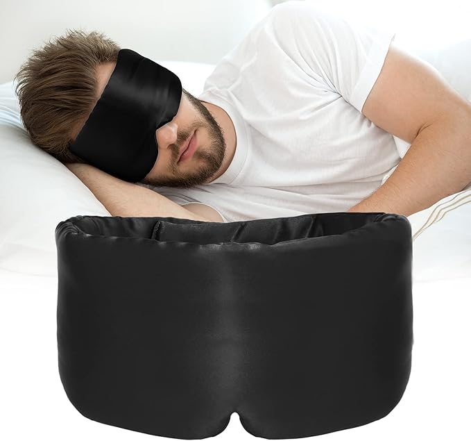 Silk Sleep Mask for Women Men, Mulberry Silk Eye Sleeping Mask & Blindfold with Adjustable Velcro Strap, Blackout Eye Cover for Sleep Travel Yoga Nap, Large Size, Black-Velvo Beauty