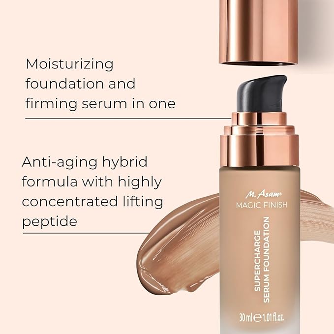 M. Asam MAGIC FINISH Supercharge Serum Foundation True Beige (1.01 Fl Oz) - Moisturizing Make Up & Firming Face Serum In One, Anti-aging CC Cream With Optimal Coverage & Hyaluronic Acid-Velvo Beauty