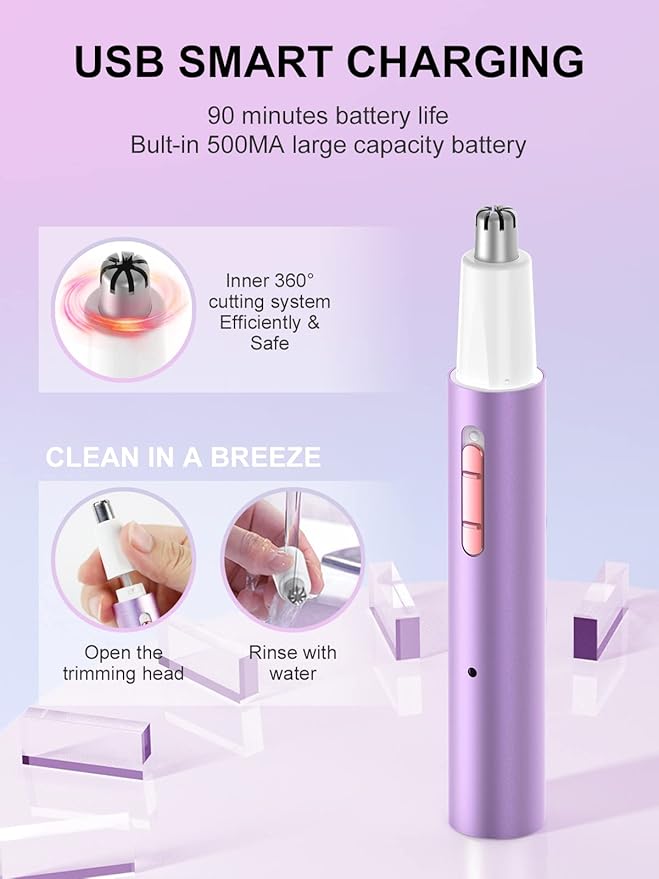 AHHFEI Rechargeable 5 in 1 Ear and Nose Hair Trimmer for Women, 2025 Professional Painless Eyebrow & Facial Hair Trimmer with Powerful Motor and Dual-Edge Blades Easy Cleansing-Velvo Beauty