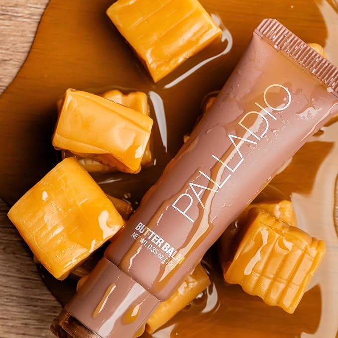 Palladio Butter Balm - Hydrating Lip Balm with Sheer Tint, Aloe, Peptides, Shea Butter, and Vegan Formulation for Instant Moisture, Shine, and Soothing Lip Care, Caramel Glazed-Velvo Beauty
