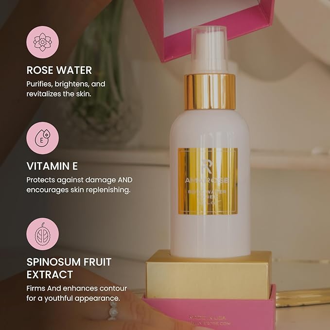 Amarose Rose Water Spray - Revitalizing, Facial Toner - Water for Face - Rose Water Toner - All Skin Types - Hydrating- Rosewater, Spray, Mist with Hyaluronic Acid-Velvo Beauty